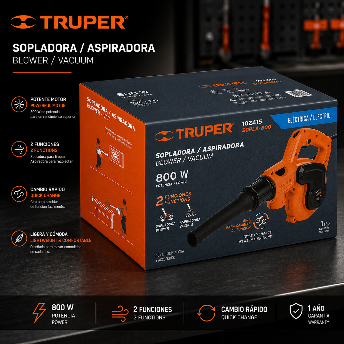 Truper SOPLA-800, Sopladora/Aspiradora eléctrica 800 W