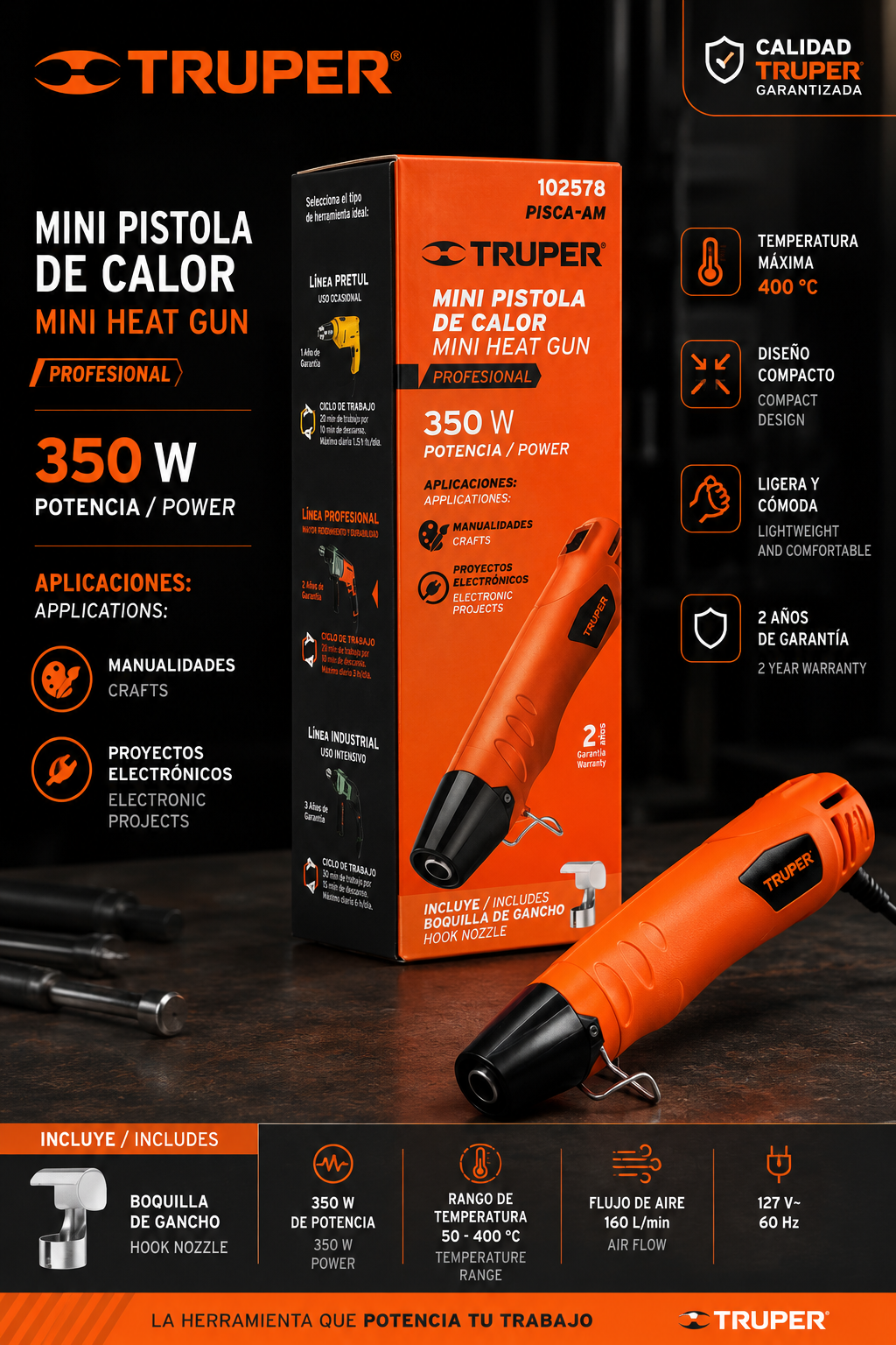 TRUPER PRO Mini pistola de calor 350W